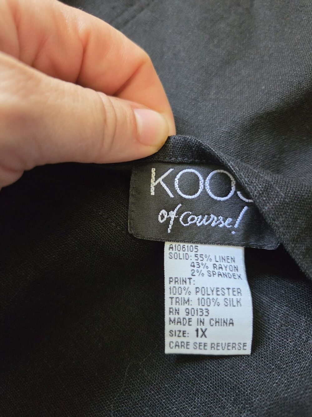 VTG Koos of Course Reversible Patchwork Jacket Black Linen Blend Artsy Plus 1X - Picture 3 of 12